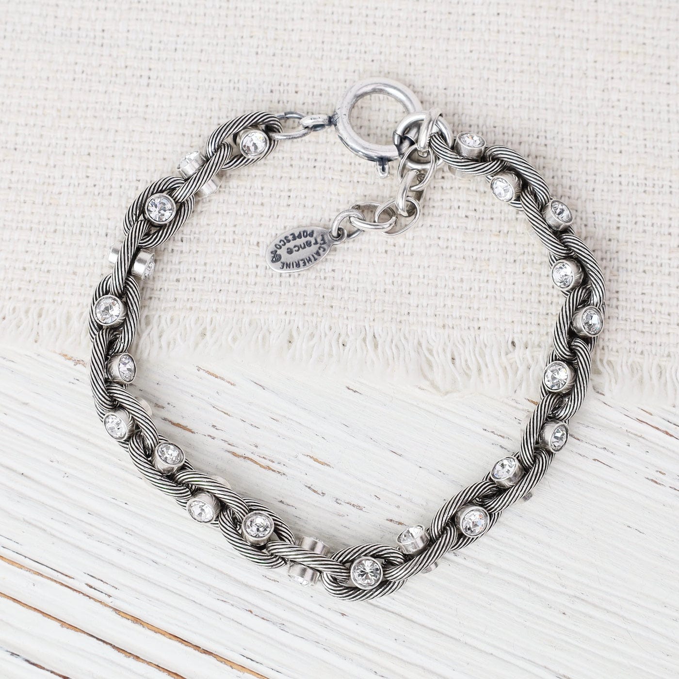 BRC-JM Crystal Barbell Chain Bracelet - "Old Silver"