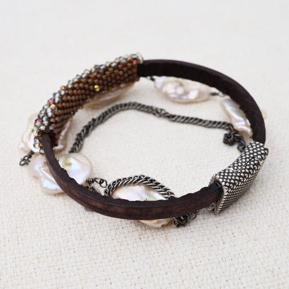 
                  
                    BRC-JM Crystal, Pearl Chain &  Oxidized Curb Chain Bracelet
                  
                