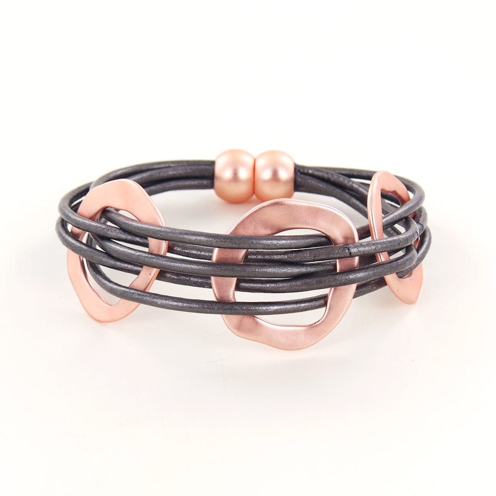 BRC-JM DARK GREY LEATHER BRACELET WITH MATTE ROSE GOLD