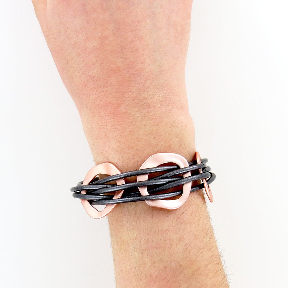 BRC-JM DARK GREY LEATHER BRACELET WITH MATTE ROSE GOLD