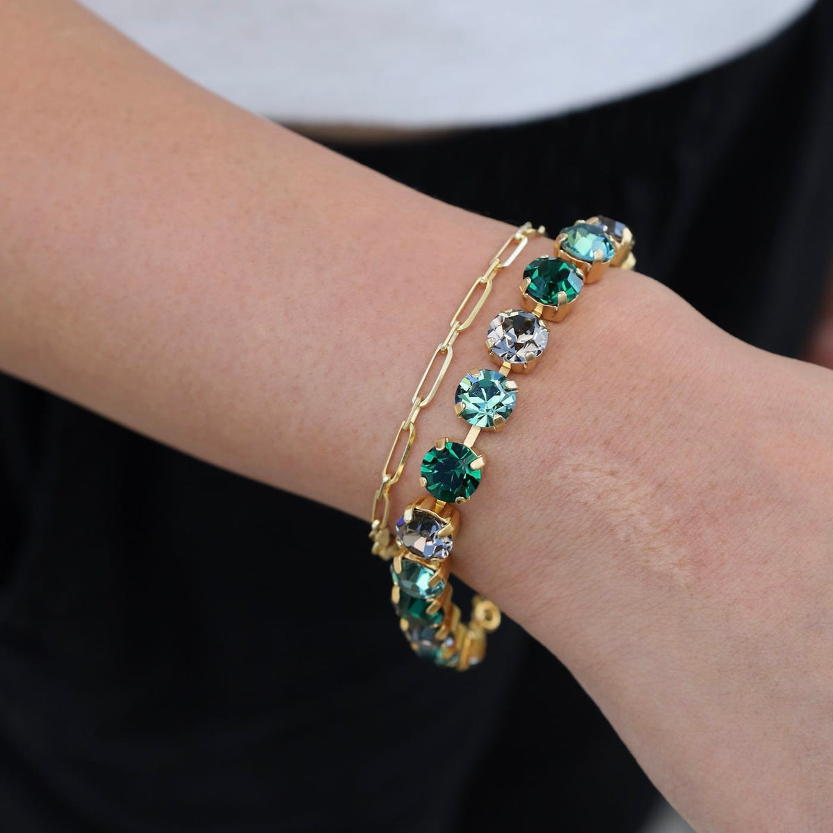 BRC-JM Emerald Crystal Line Bracelet - Gold Plate
