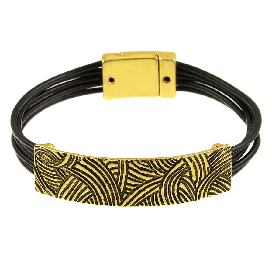 
                      
                        BRC-JM Etched Gold Bar black Bracelet
                      
                    