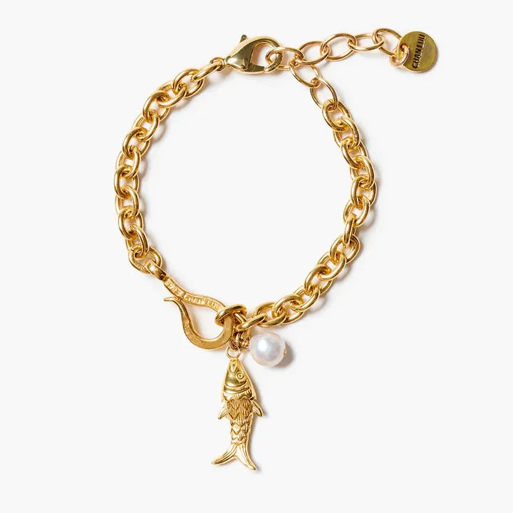 BRC-JM Fish Charm Bracelet Gold Plated Brass