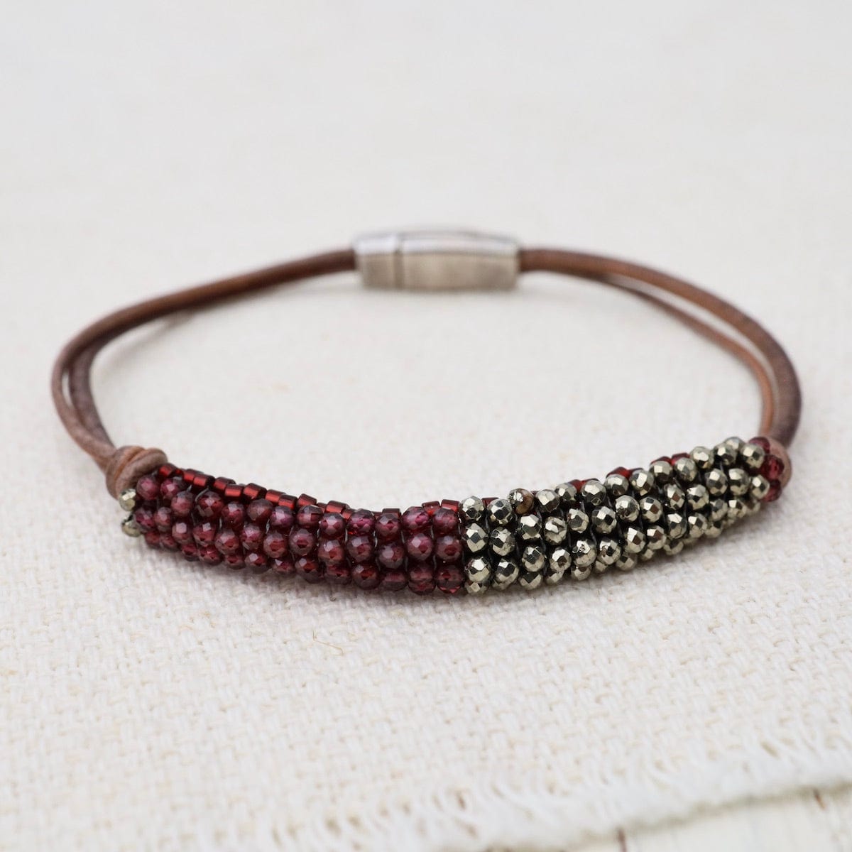 Small Bead Garnet Stacking Bracelets + Wrap Necklace