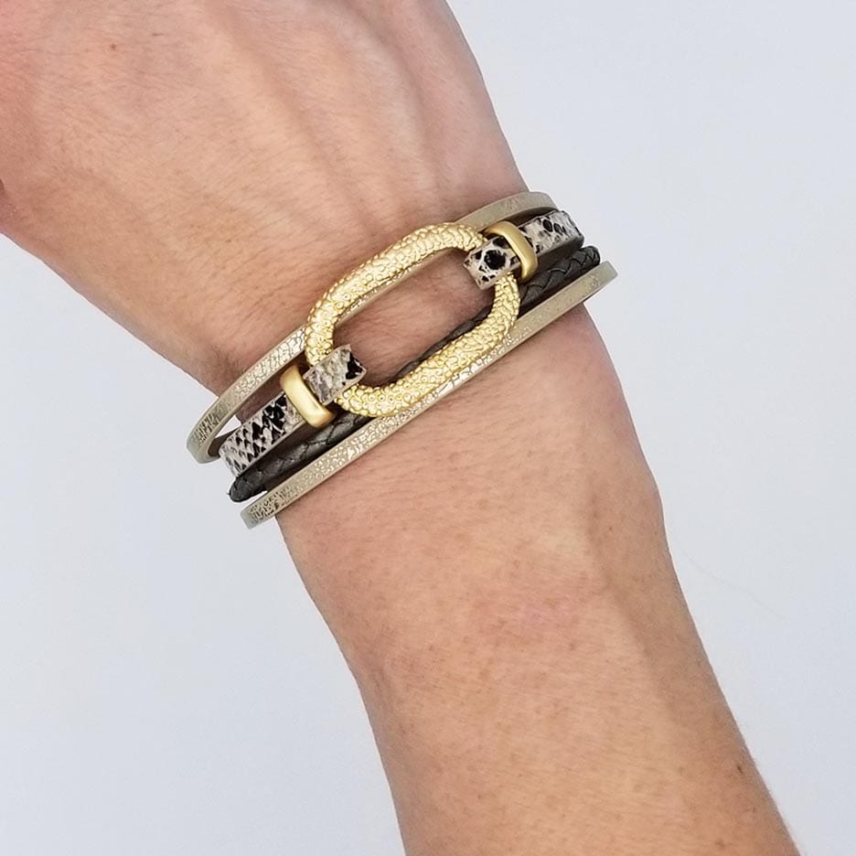 BRC-JM GOLD METALLIC AND ANIMAL MULTI LAYER BRACELET