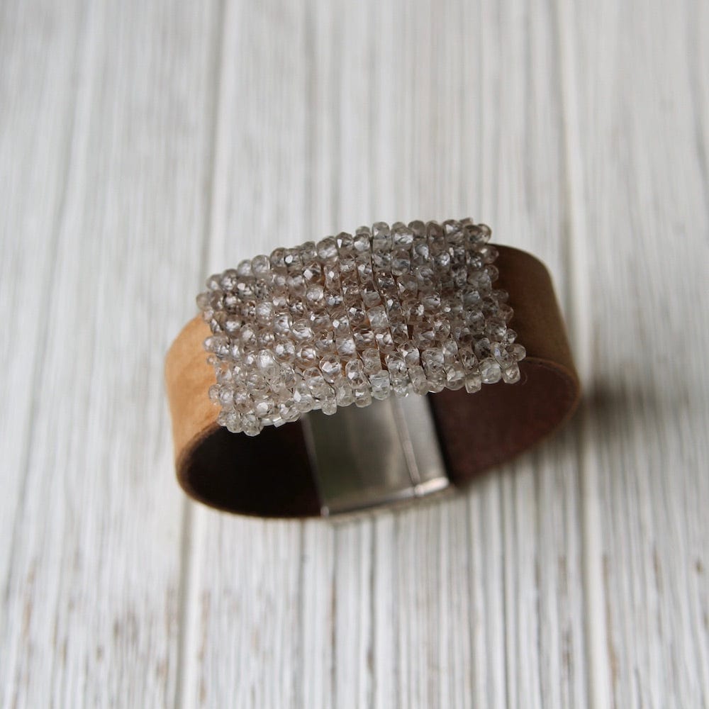 BRC-JM Hand Cut Natural Zircon Hand Stitched Leather Cuff