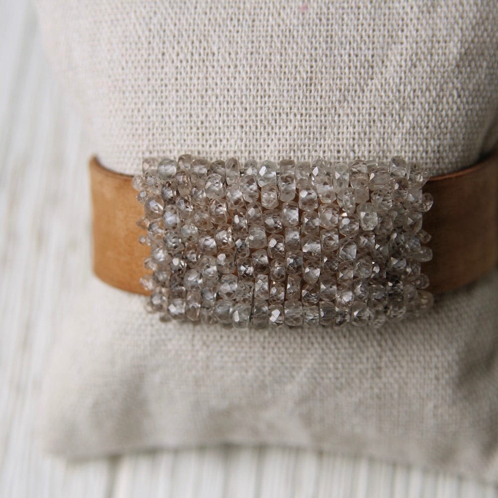 
                  
                    BRC-JM Hand Cut Natural Zircon Hand Stitched Leather Cuff
                  
                