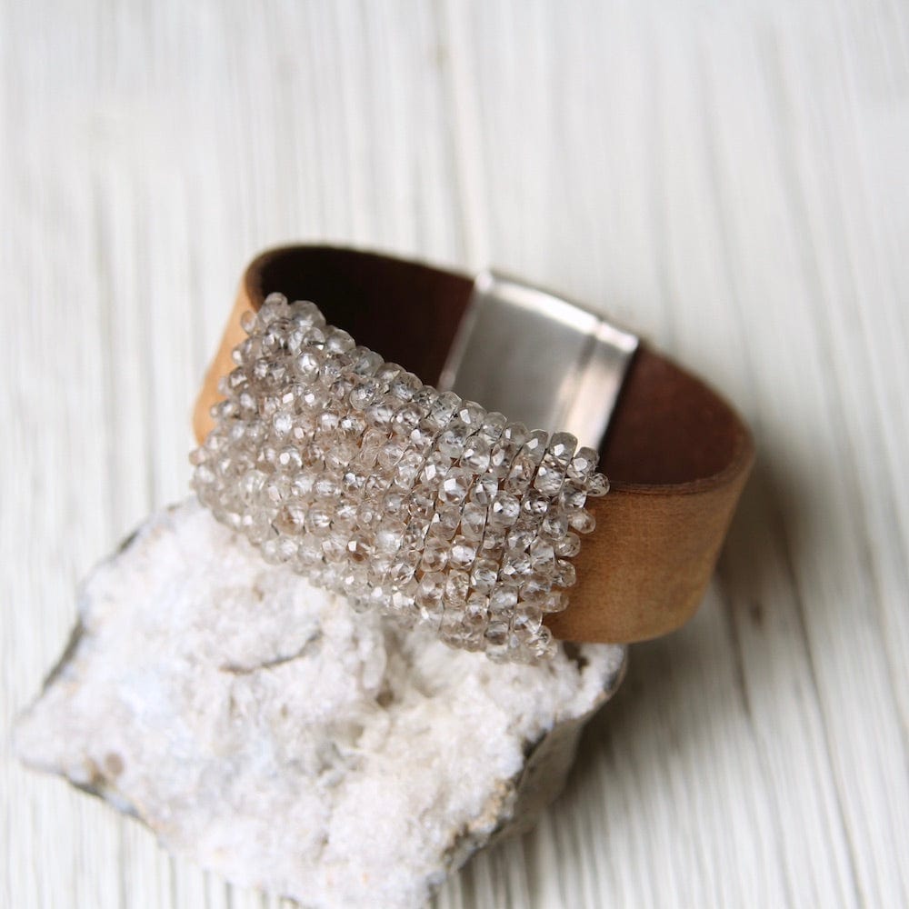 
                  
                    BRC-JM Hand Cut Natural Zircon Hand Stitched Leather Cuff
                  
                