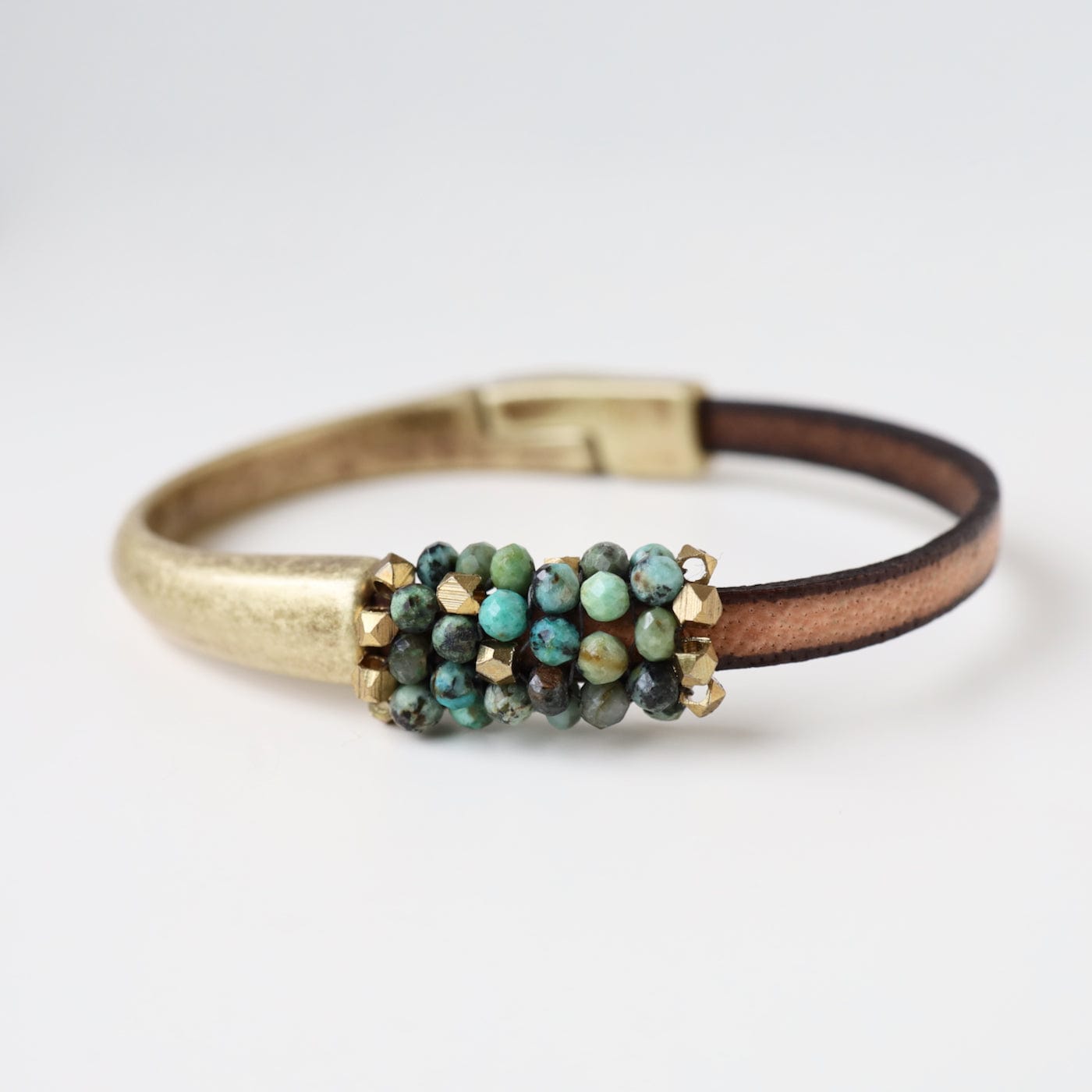 BRC-JM Hand Stitched African Turquoise and  Brass Bracelet