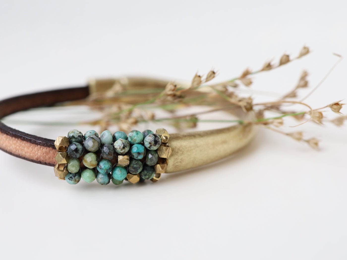 BRC-JM Hand Stitched African Turquoise and  Brass Bracelet
