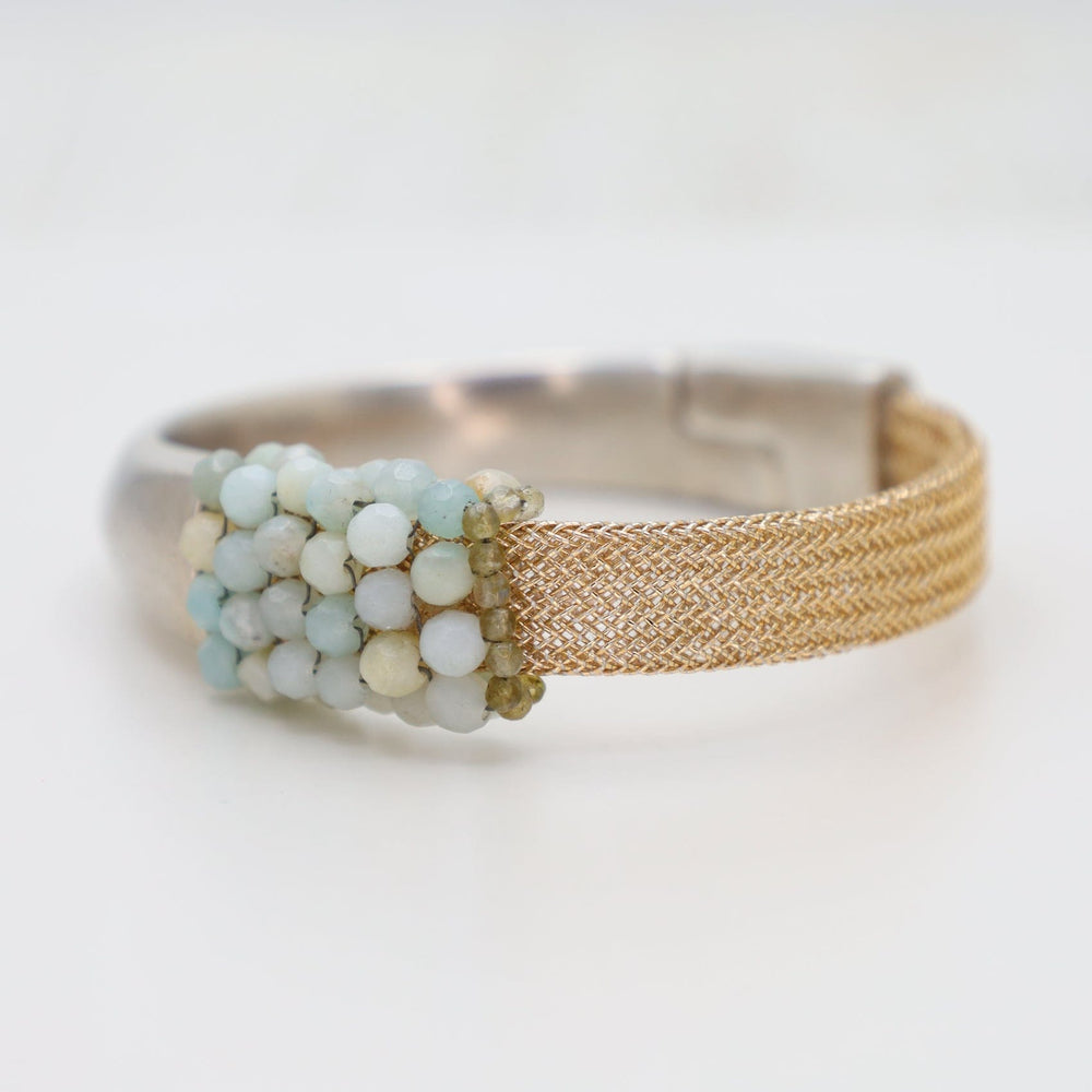 
                  
                    BRC-JM Hand Stitched Amazonite & Gold Mesh Bracelet
                  
                