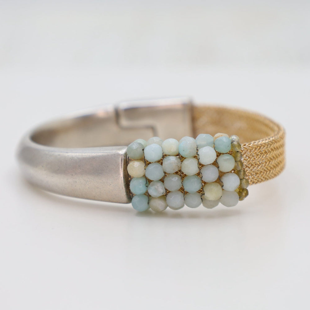 BRC-JM Hand Stitched Amazonite & Gold Mesh Bracelet