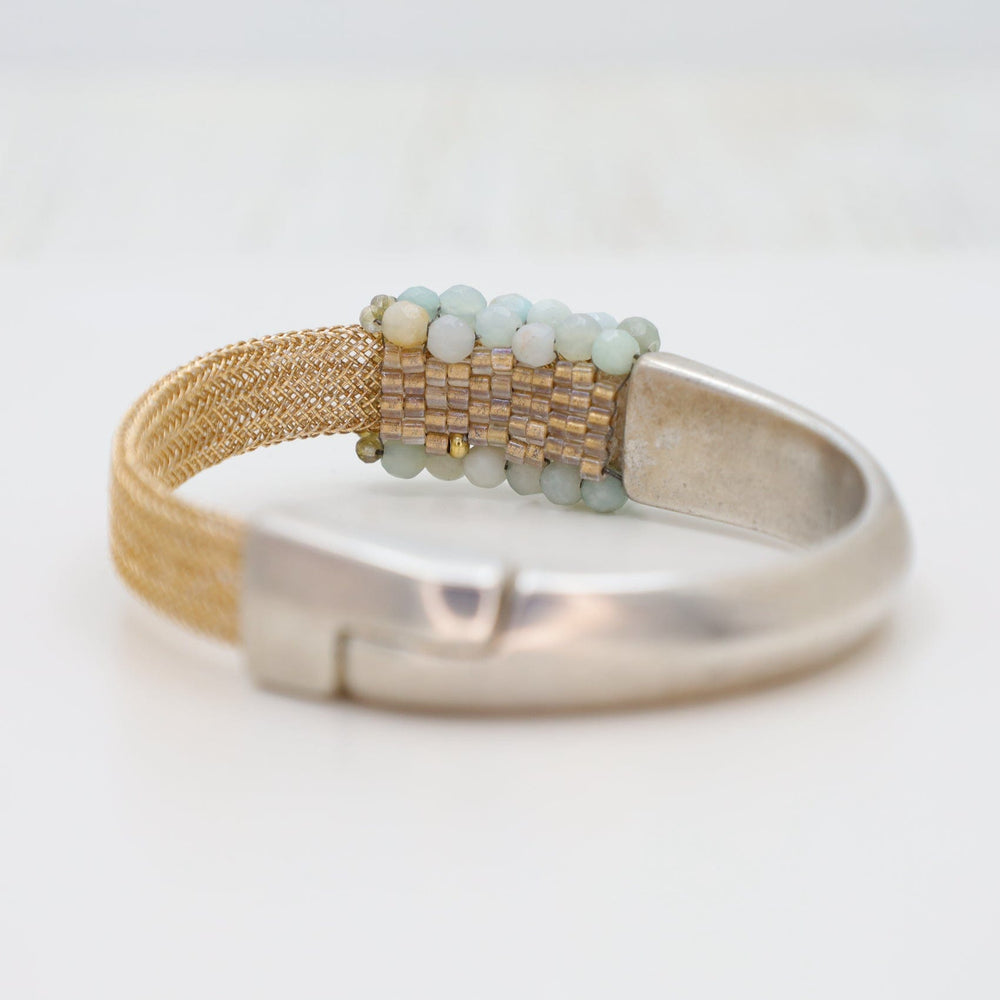 
                  
                    BRC-JM Hand Stitched Amazonite & Gold Mesh Bracelet
                  
                