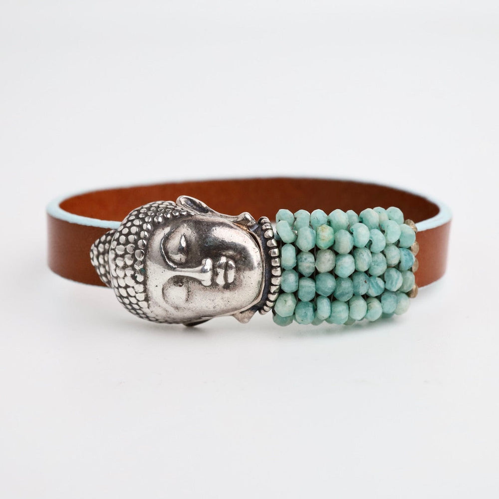 
                      
                        BRC-JM Hand Stitched Amazonite on Leather Bracelet with Buddha Clasp
                      
                    