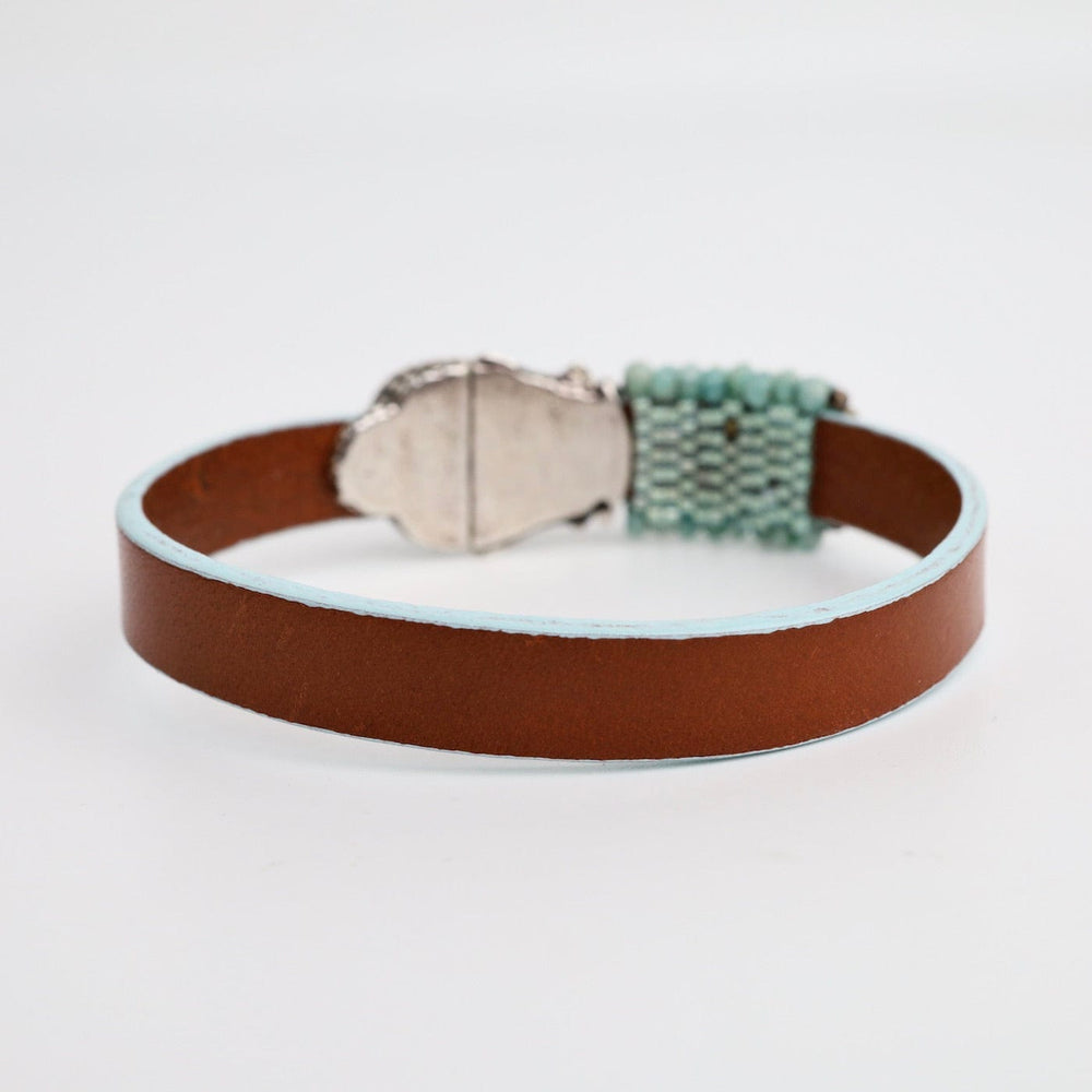 
                      
                        BRC-JM Hand Stitched Amazonite on Leather Bracelet with Buddha Clasp
                      
                    