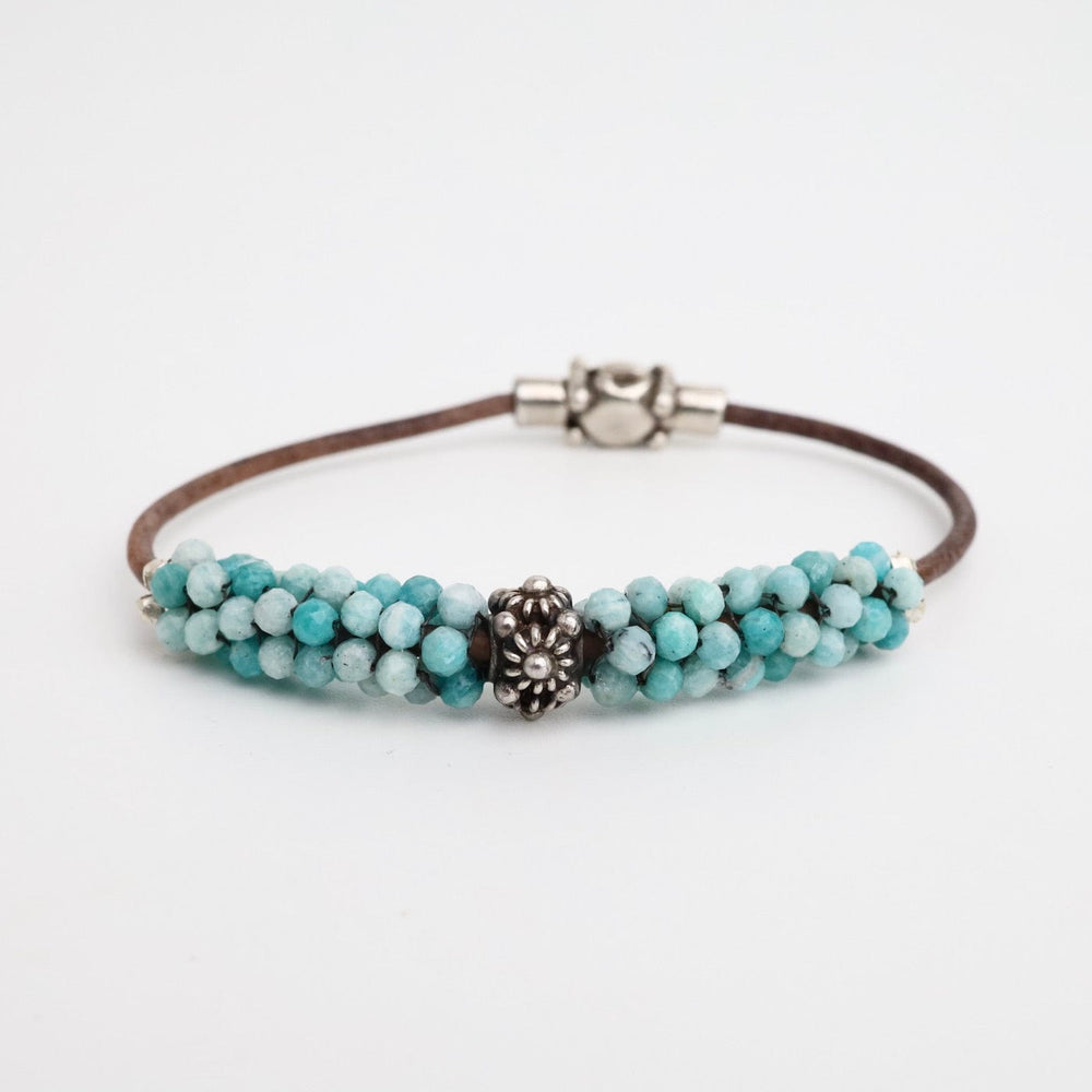 BRC-JM Hand Stitched Amazonite & Silver Floral Focal Bead Bracelet