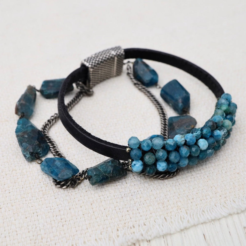 
                  
                    BRC-JM Hand Stitched Apatite & Apatite Chain, Oxidized Curb Chain Bracelet
                  
                