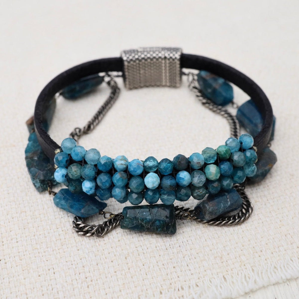 BRC-JM Hand Stitched Apatite & Apatite Chain, Oxidized Curb Chain Bracelet