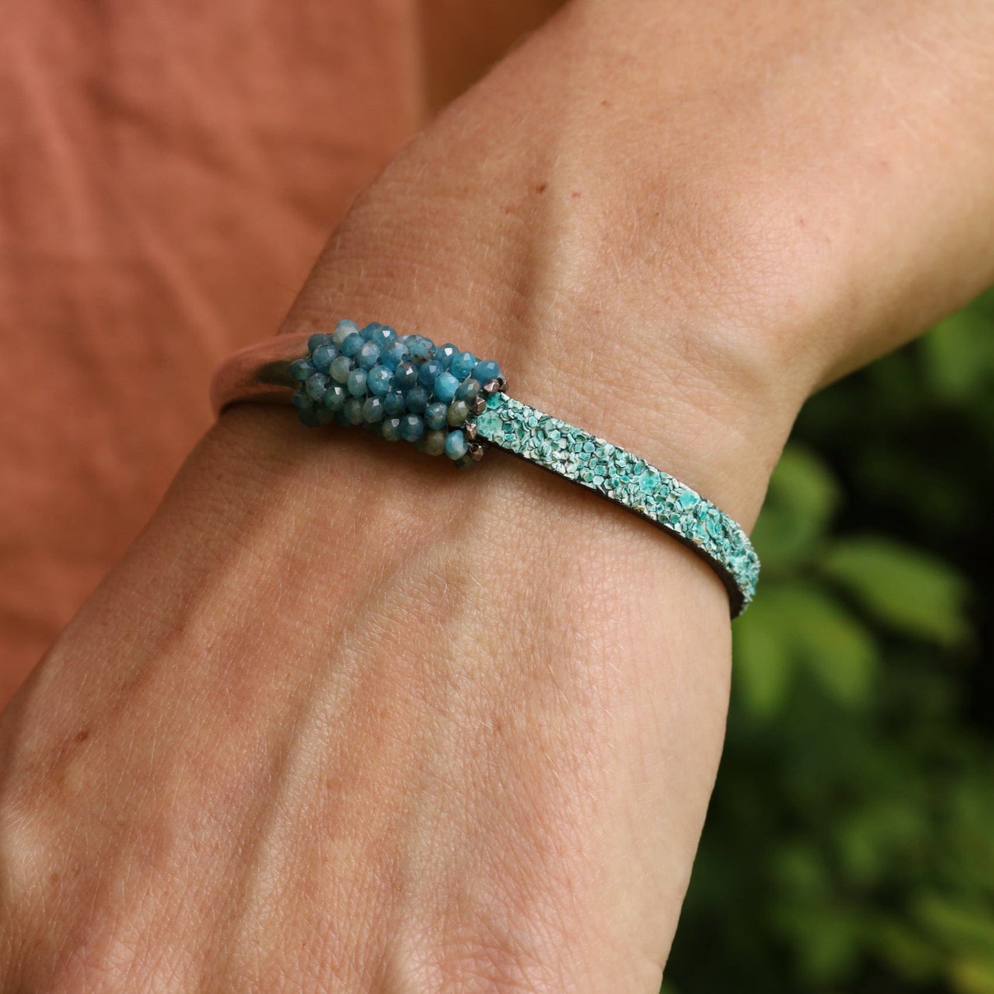 BRC-JM Hand Stitched Apatite Half Cuff Bracelet