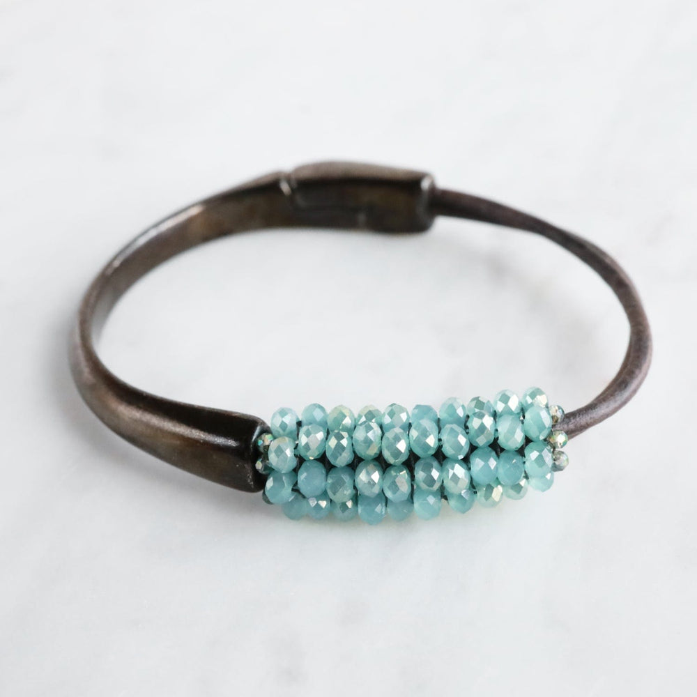 BRC-JM Hand stitched Aqua Mist Crystals Bracelet