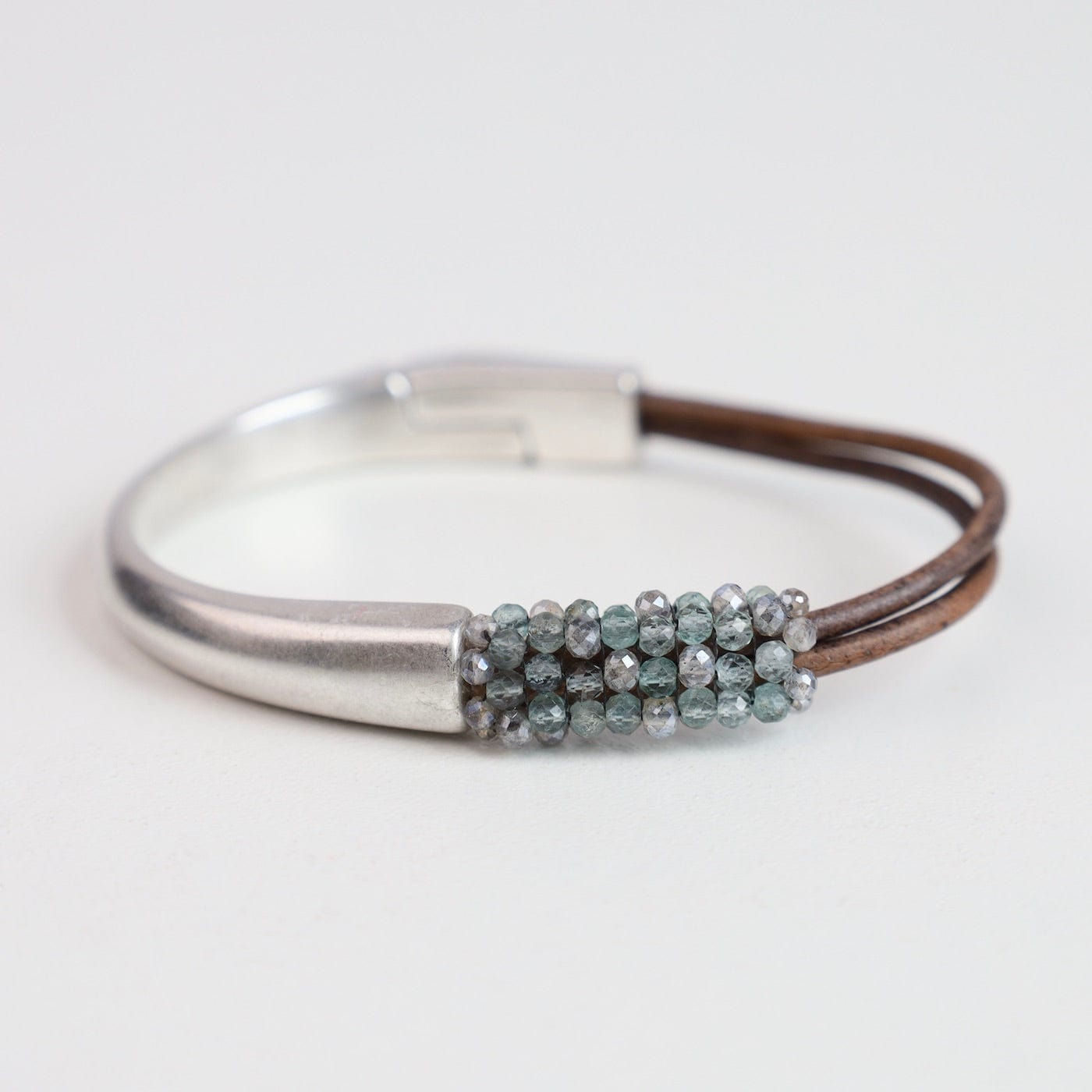 BRC-JM Hand Stitched Aquamarine & Labradorite 1/2 Cuff