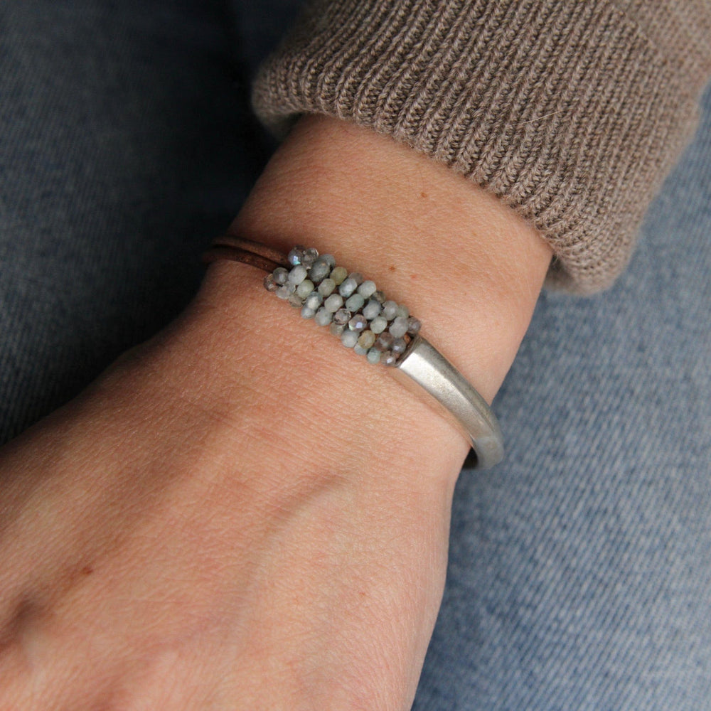 
                  
                    BRC-JM Hand Stitched Aquamarine & Labradorite 1/2 Cuff Bracelet
                  
                