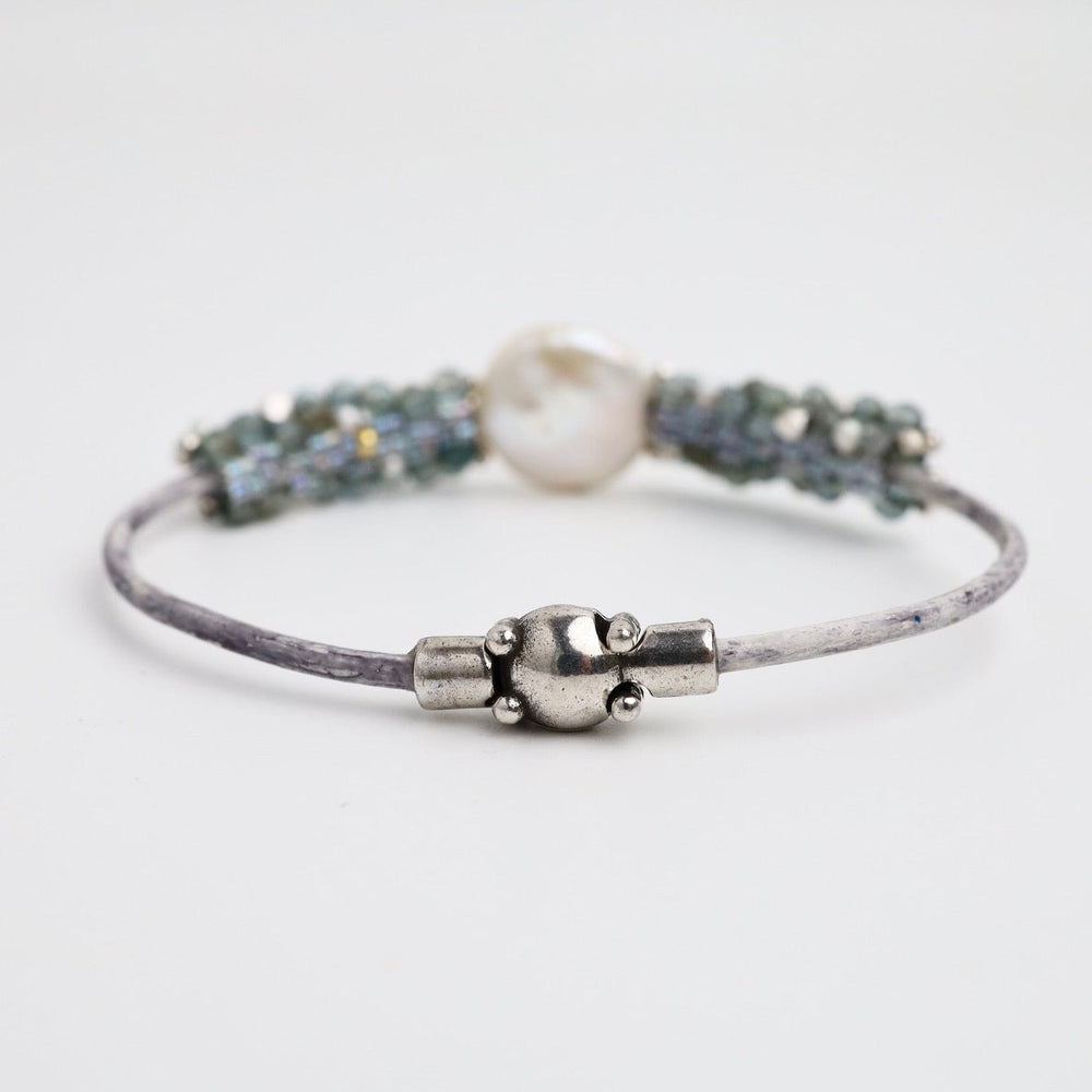 
                  
                    BRC-JM Hand Stitched Aquamarine, Sterling Silver & Pearl Leather Bracelet
                  
                