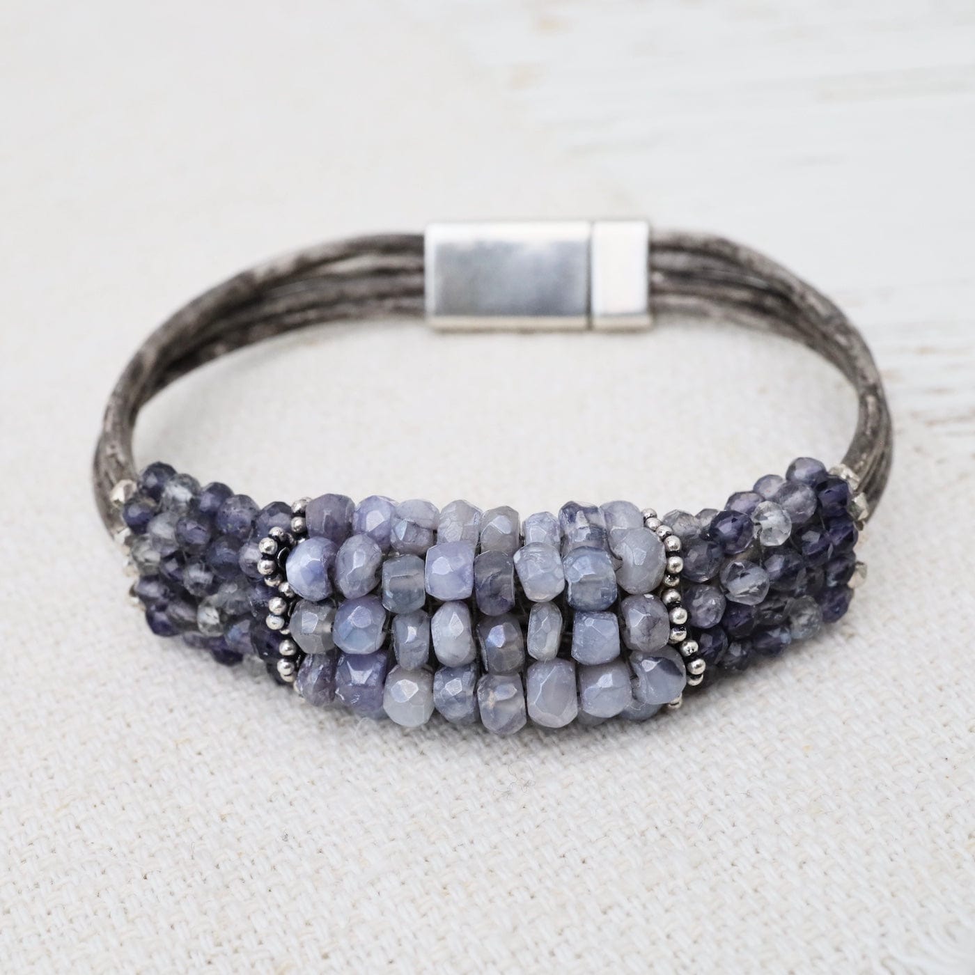 BRC-JM Hand Stitched Banded Iolite with Silver Trim on Mu