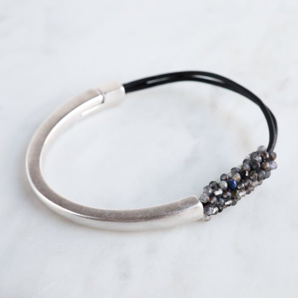 
                  
                    BRC-JM Hand Stitched Black Iolite & Smokey Lab Mix Bracelet
                  
                