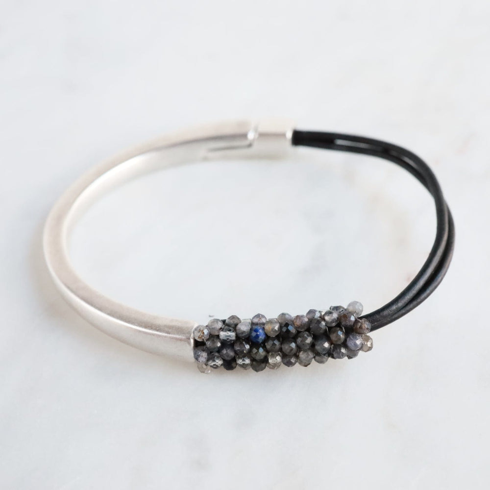 BRC-JM Hand Stitched Black Iolite & Smokey Lab Mix Bracelet