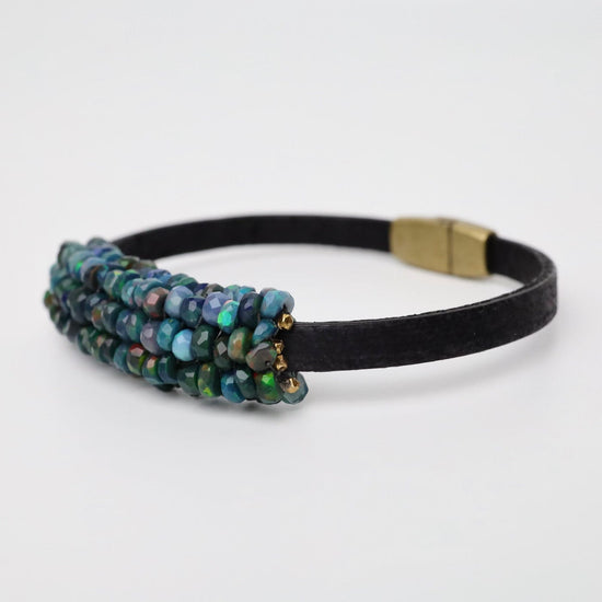 Genuine Leather Bracelet with Crushed Opal Inlay by STEEL REVOLT™