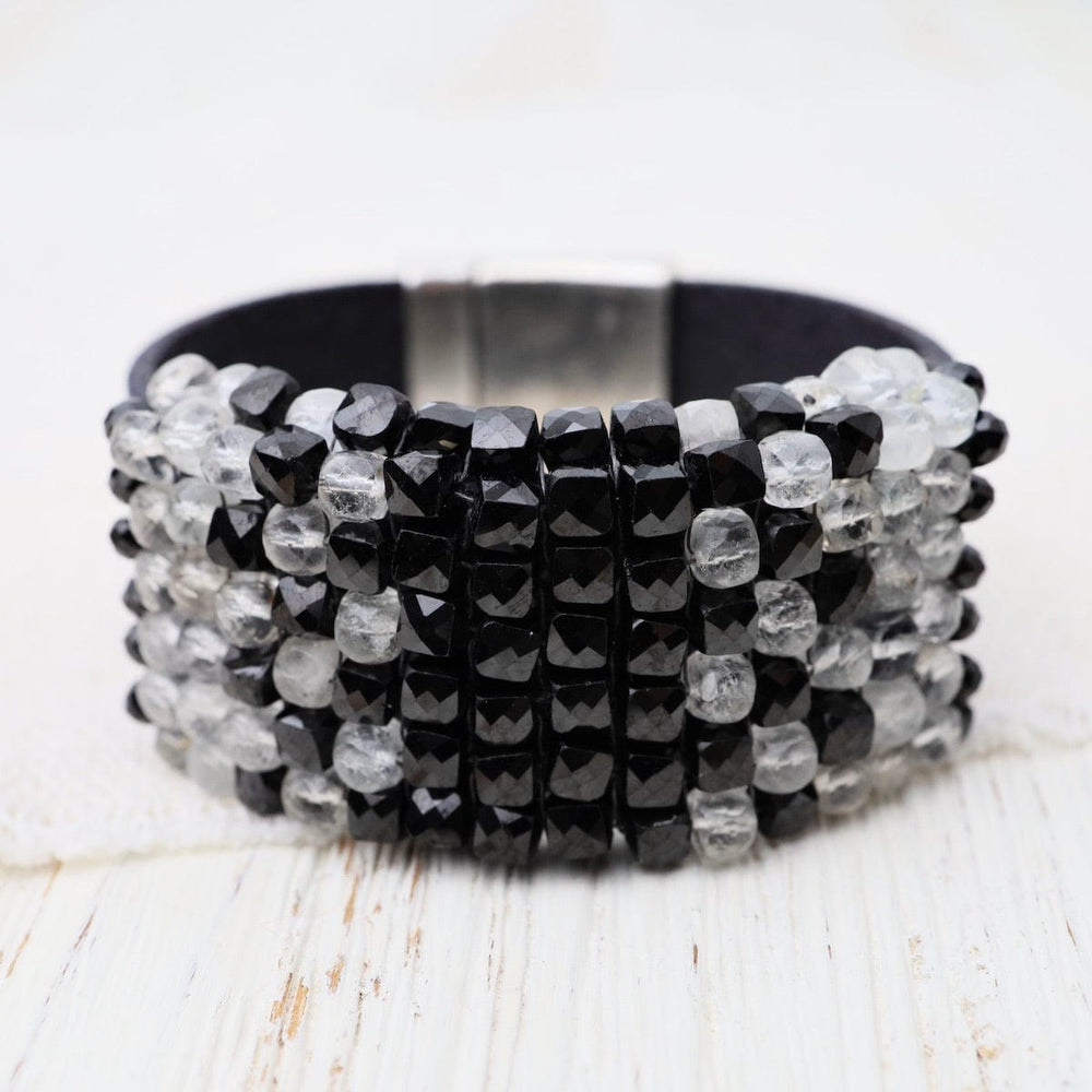 
                      
                        BRC-JM Hand Stitched Black Spinel & Clear Quartz Bracelet
                      
                    