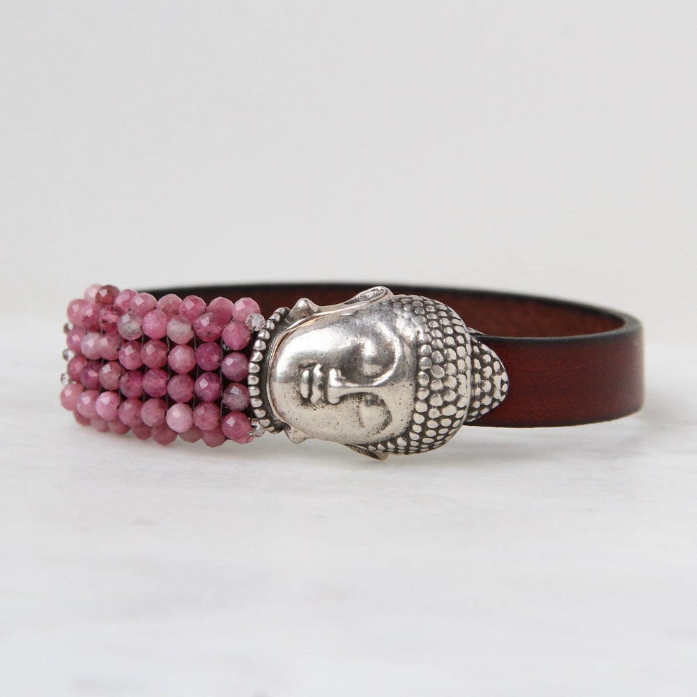 
                      
                        BRC-JM Hand Stitched Cabbage Rose Pink Tourmaline & Buddha Bracelet
                      
                    