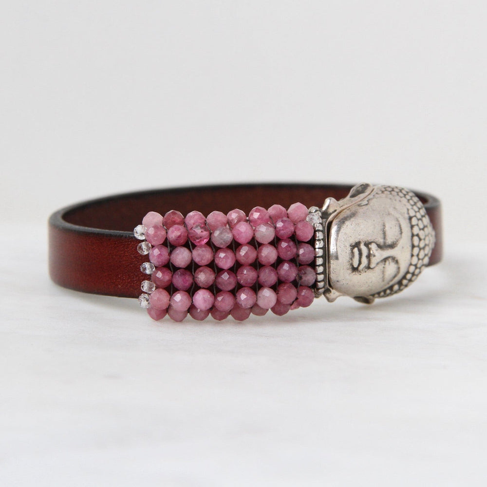 
                      
                        BRC-JM Hand Stitched Cabbage Rose Pink Tourmaline & Buddha Bracelet
                      
                    