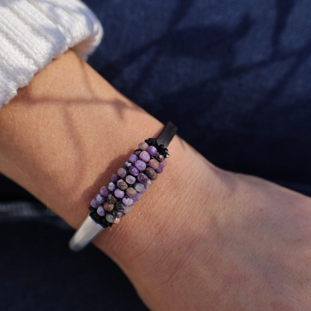 
                      
                        BRC-JM Hand Stitched Charoite Half Cuff Bracelet
                      
                    