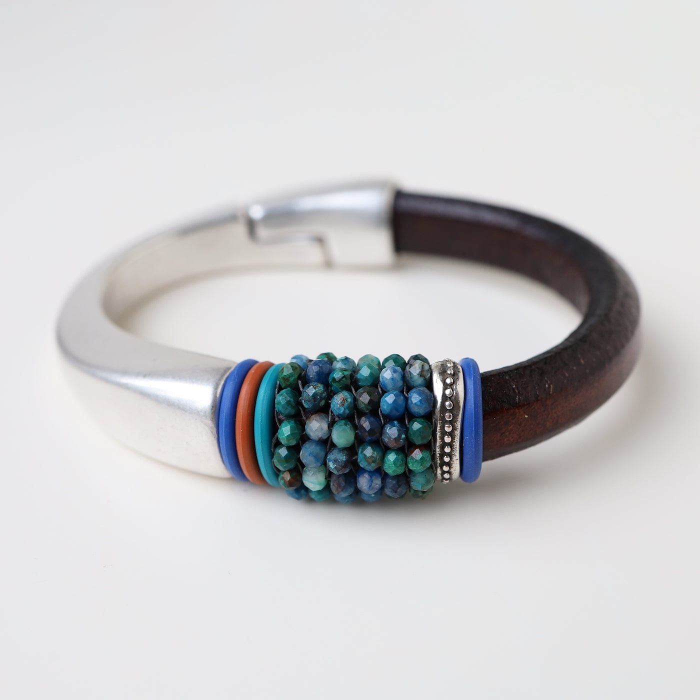 BRC-JM Hand Stitched Chrysocolla with Colored "O" Rings Bracelet