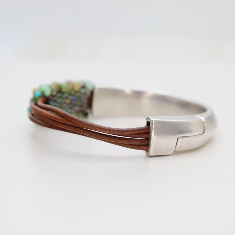 
                  
                    BRC-JM Hand Stitched Chrysoprase with Tiny Green Turquoise Half Cuff Bracelet
                  
                