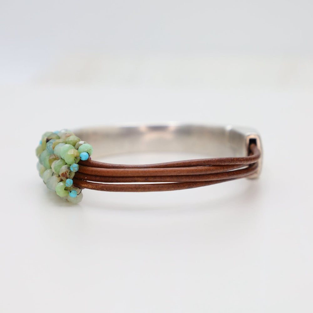 
                  
                    BRC-JM Hand Stitched Chrysoprase with Tiny Green Turquoise Half Cuff Bracelet
                  
                