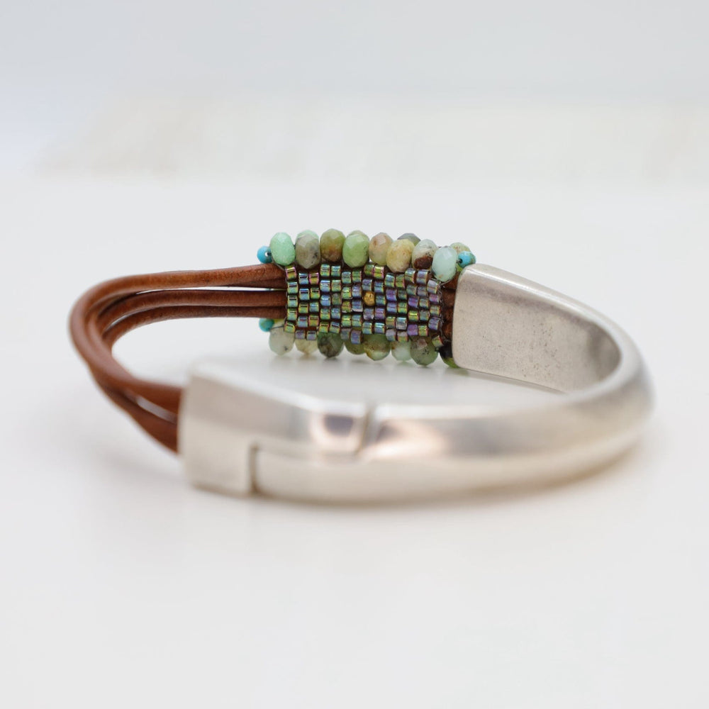 
                  
                    BRC-JM Hand Stitched Chrysoprase with Tiny Green Turquoise Half Cuff Bracelet
                  
                