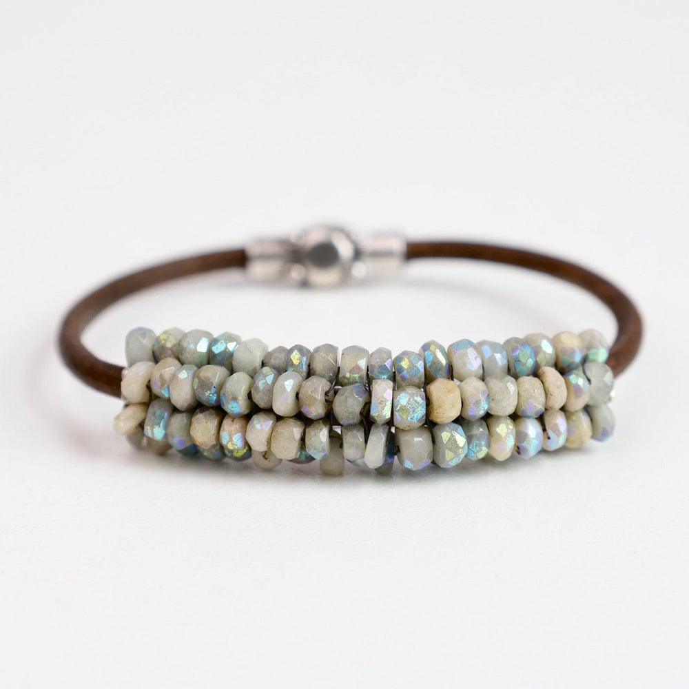 BRC-JM Hand Stitched Coated Aquamarine Leather Bracelet