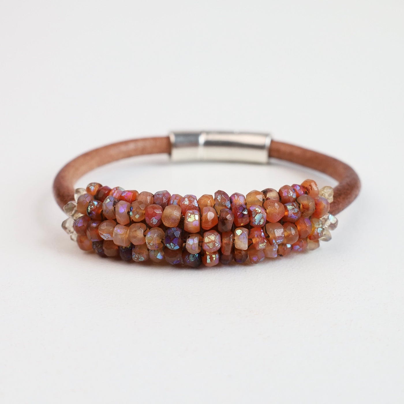 BRC-JM Hand Stitched Coated Citrine with Citrine Trim Leather Bracelet