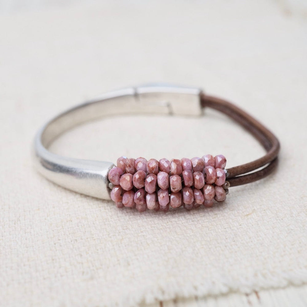 BRC-JM Hand Stitched Coated Ruby & Leather Bracelet