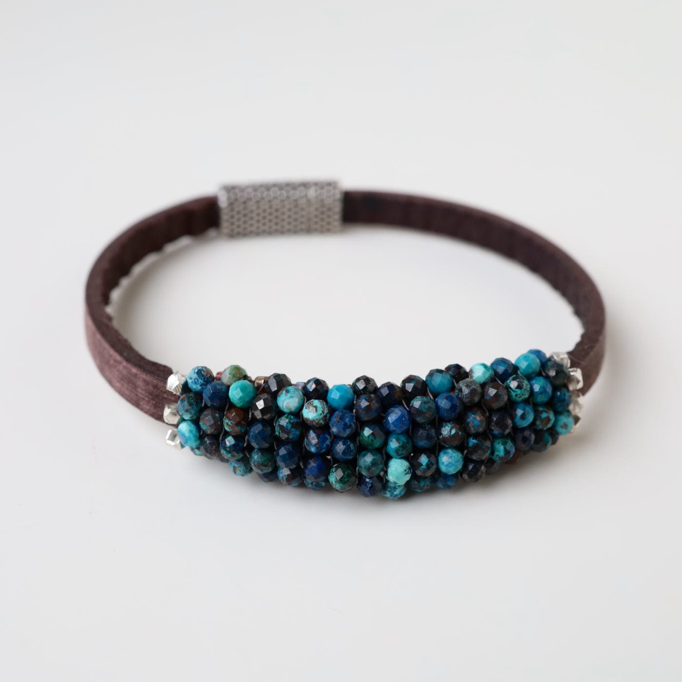 BRC-JM Hand Stitched Faceted Azurite & Sterling Silver Bracelet