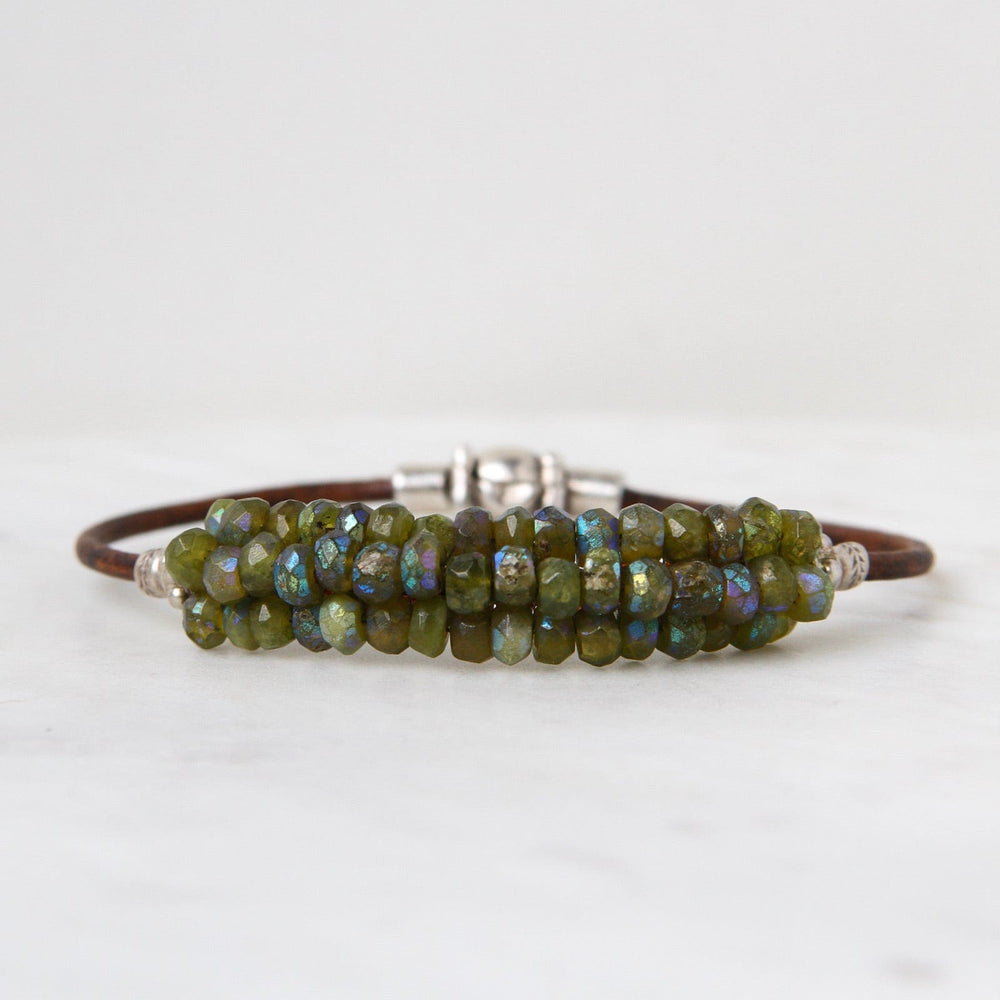 BRC-JM Hand Stitched Faceted Coated Green Garnet Bracelet