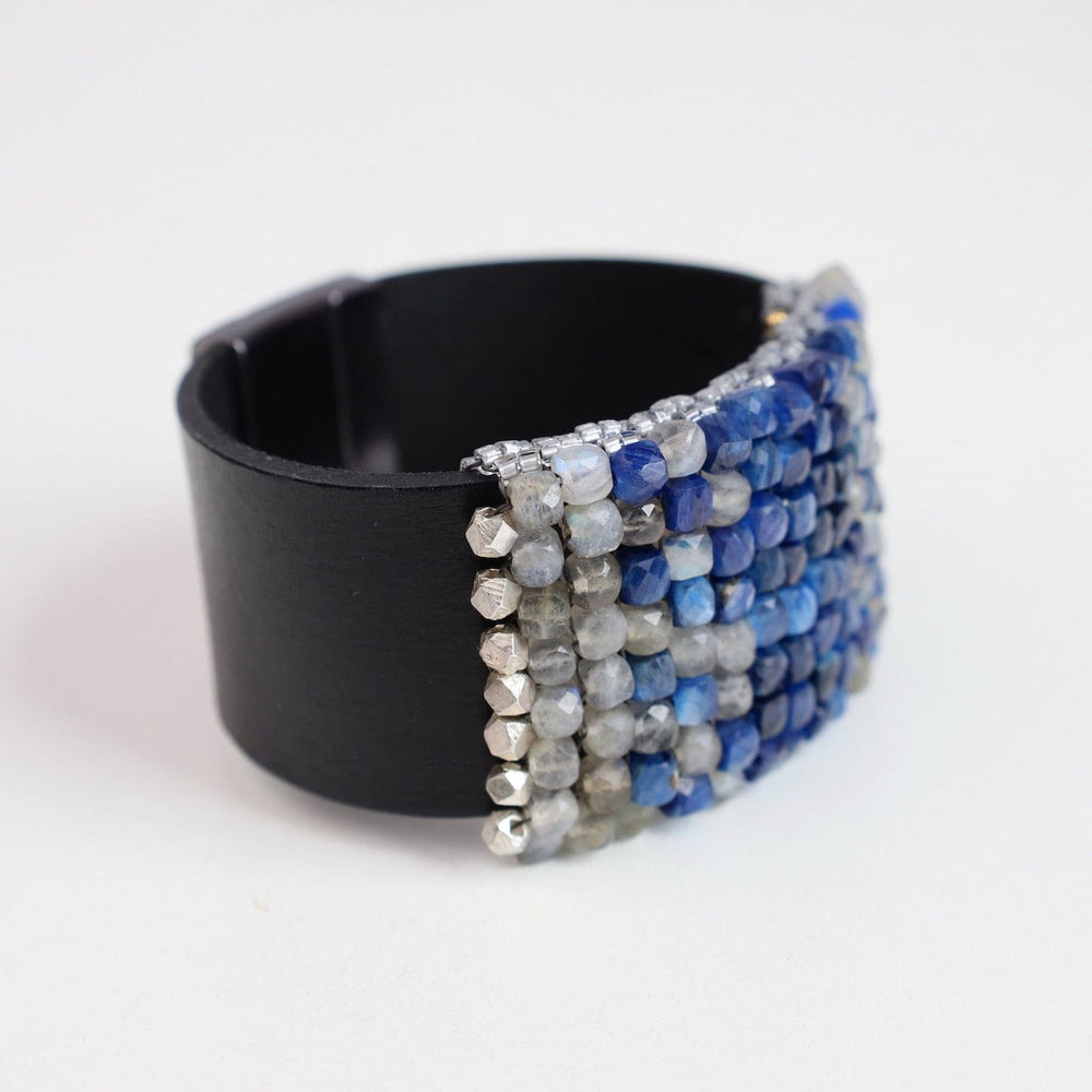 
                  
                    BRC-JM Hand Stitched Faceted Kyanite & Labadorite Cubes Leather Bracelet
                  
                