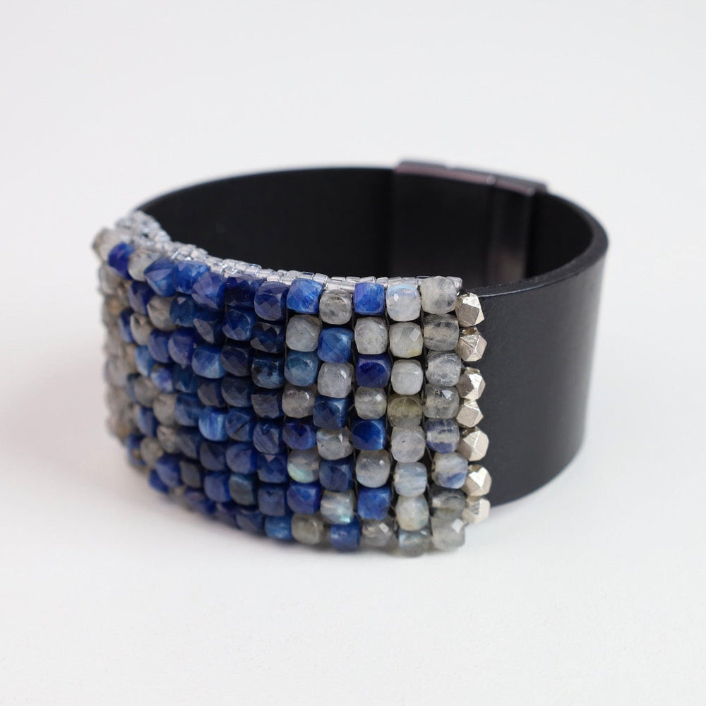 
                  
                    BRC-JM Hand Stitched Faceted Kyanite & Labadorite Cubes Leather Bracelet
                  
                