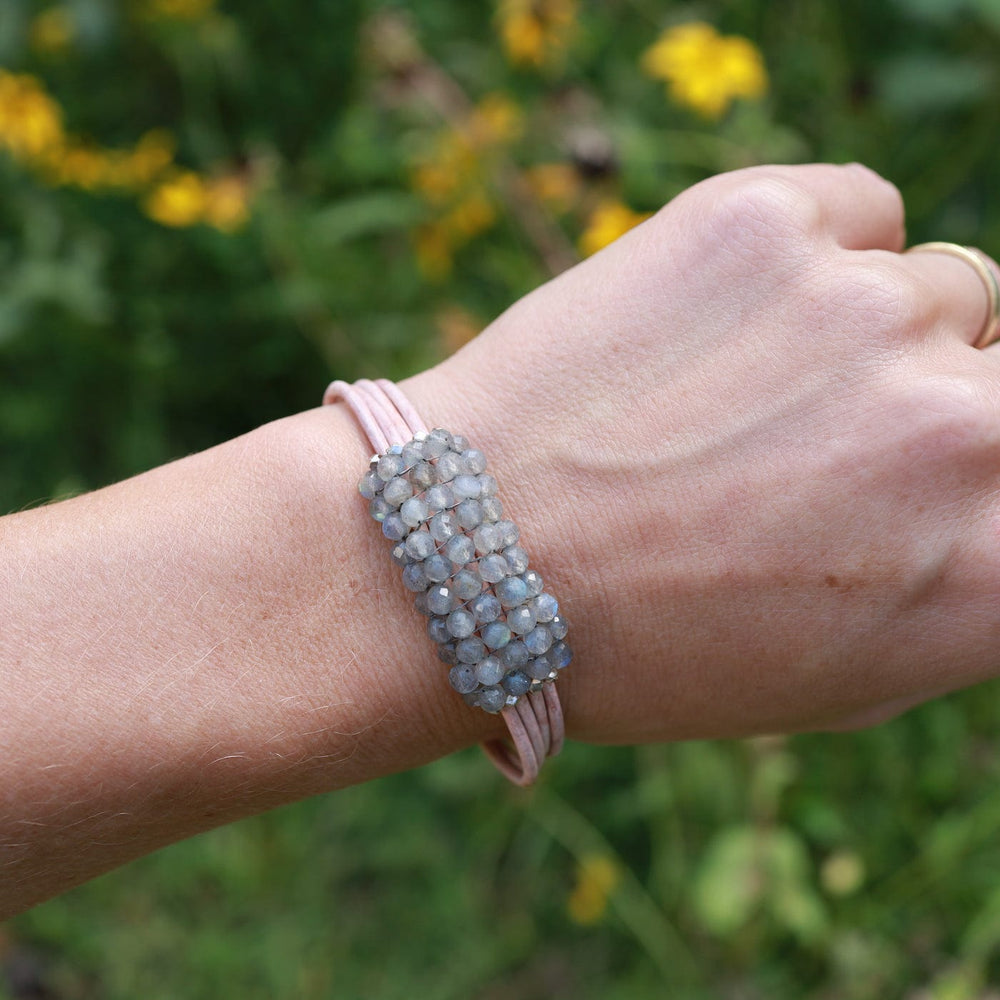 
                  
                    BRC-JM Hand Stitched Faceted Labradorite with Sterling Silver Trim Bracelet
                  
                