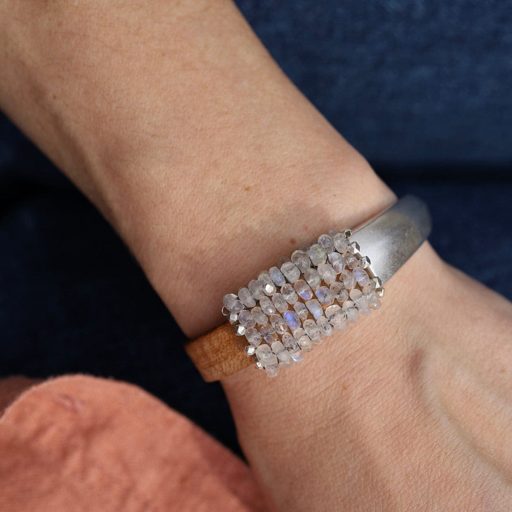 BRC-JM Hand Stitched Faceted Moonstone 1/2 Cuff