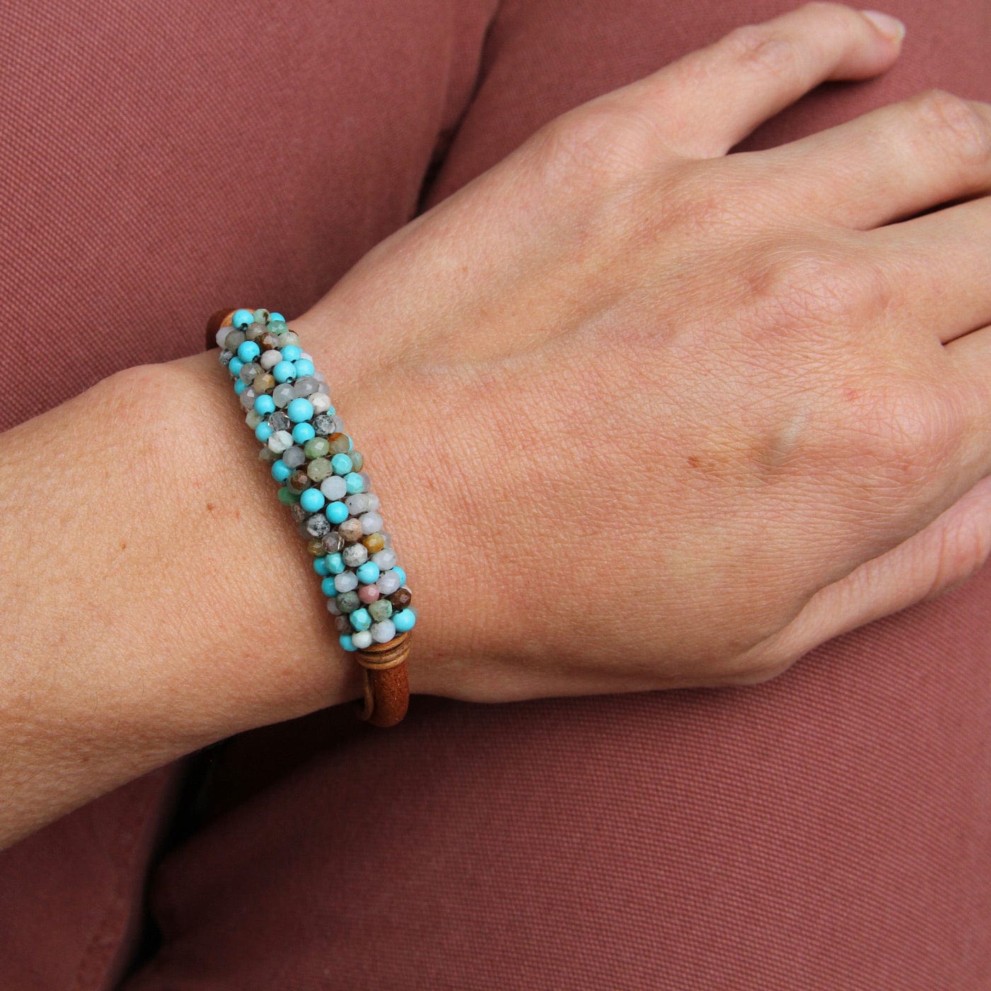 BRC-JM Hand Stitched Faceted Turquoise & Chrysoprase Bracelet