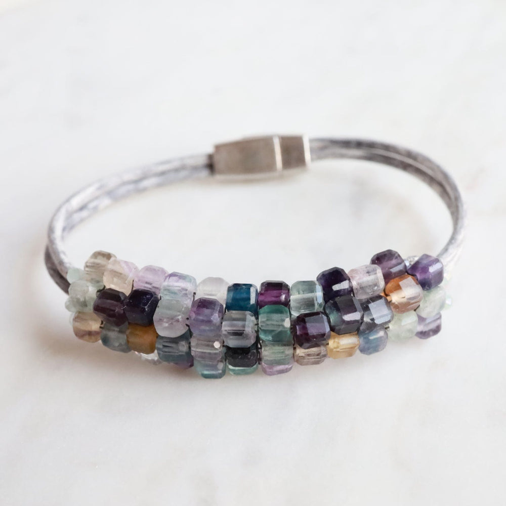 BRC-JM Hand Stitched Fluorite Cubes Bracelet